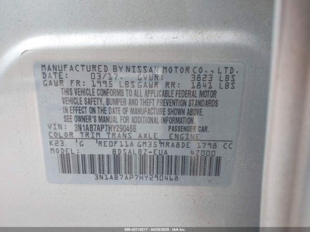 3N1AB7AP7HY290468 Nissan SENTRA S