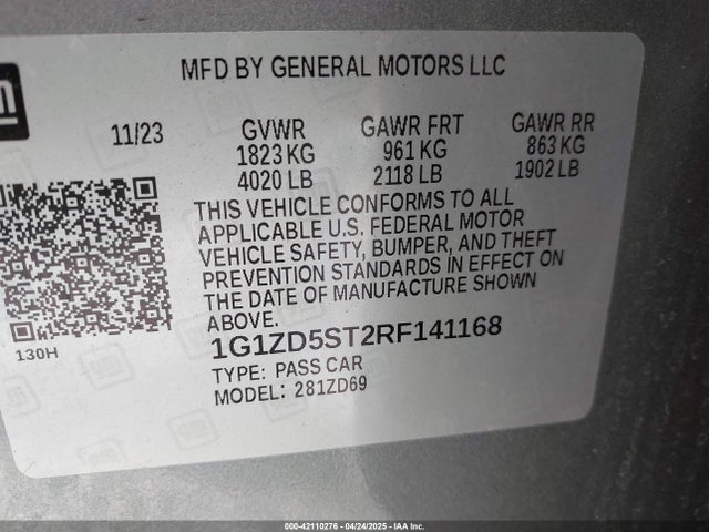 1G1ZD5ST2RF141168 Chevrolet Malibu Fwd 1lt