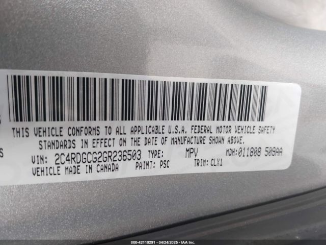 2C4RDGCG2GR236503 Dodge Grand Caravan Sxt