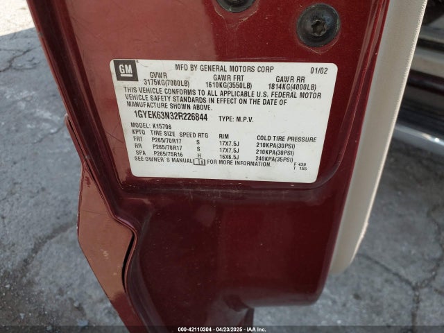 2002 CADILLAC ESCALADE 1GYEK63N32R226844 Photo 8