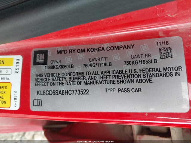 KL8CD6SA6HC773522 Chevrolet Spark 1lt Cvt