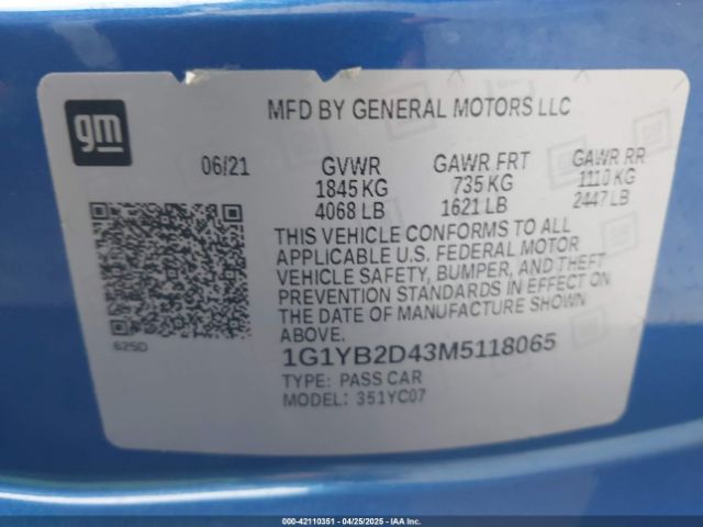 1G1YB2D43M5118065 Chevrolet Corvette Stingray Rwd  2lt