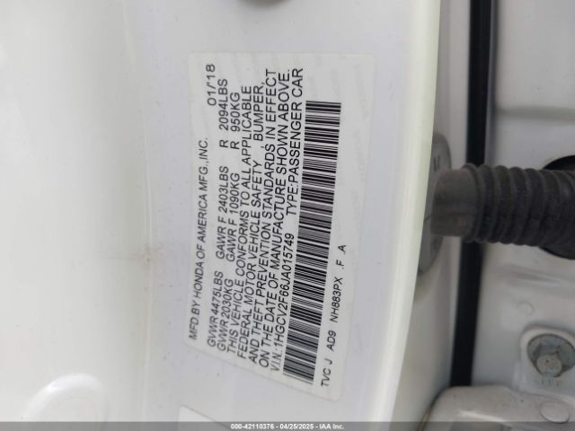 1HGCV2F66JA015749 Honda k20c4