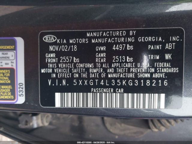 5XXGT4L35KG318216 KIA Optima S