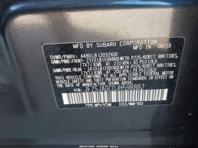 JF2SJAGC0JH598882 Subaru Forester 2.5i Premium