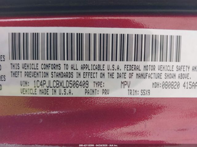 1C4PJLCBXLD506409 Jeep Cherokee Latitude Fwd