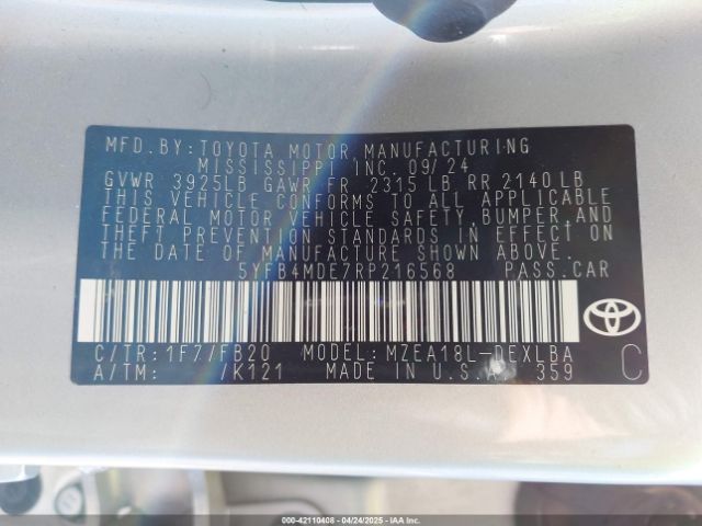 2024 TOYOTA COROLLA 5YFB4MDE7RP216568 Photo 8