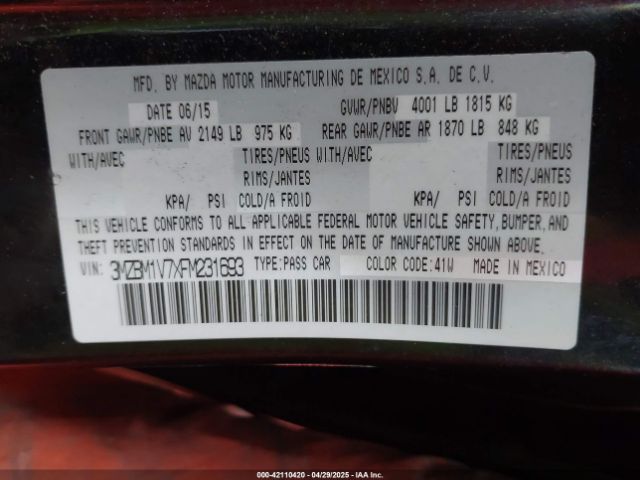 3MZBM1V7XFM231693 Mazda Mazda3 I Touring