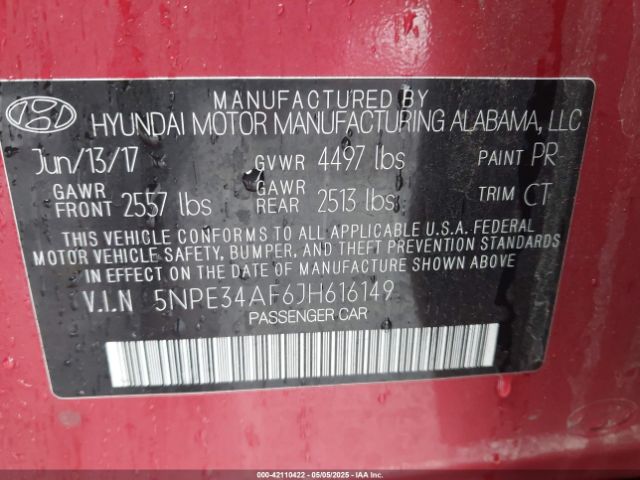 5NPE34AF6JH616149 Hyundai Sonata Sport