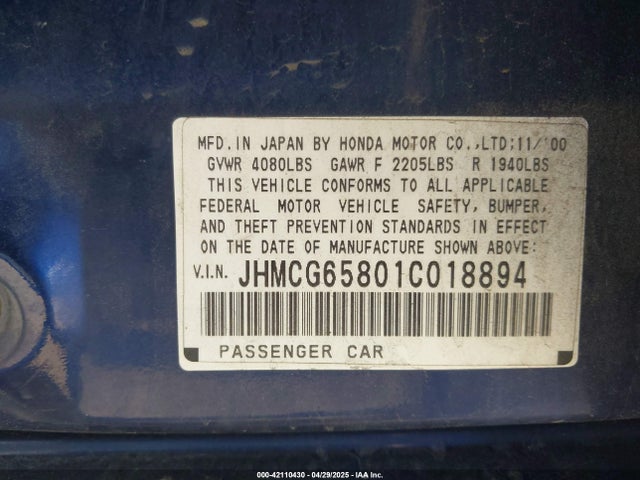 2001 HONDA ACCORD SDN JHMCG65801C018894 Photo 8