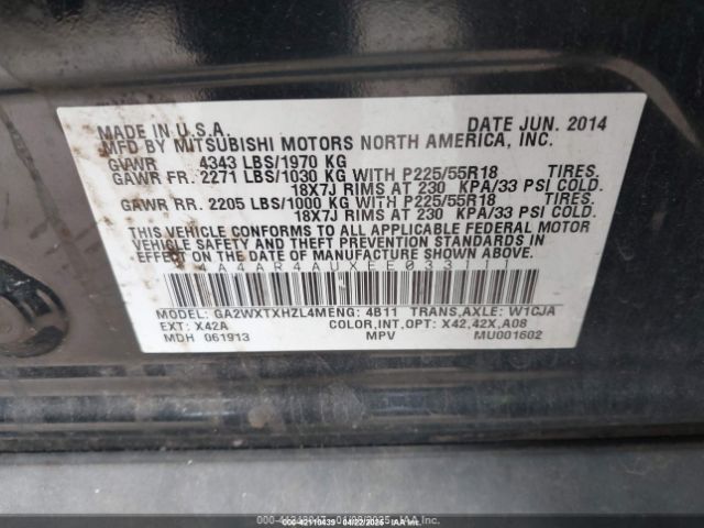 4A4AR4AUXEE033111 Mitsubishi Outlander Sport Se
