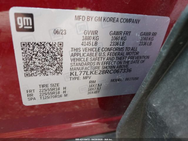 KL77LKE28RC067336 Chevrolet Trax Fwd Activ