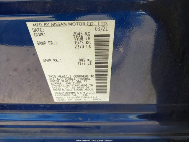 1N4AZ1BV9MC554222 Nissan 2021