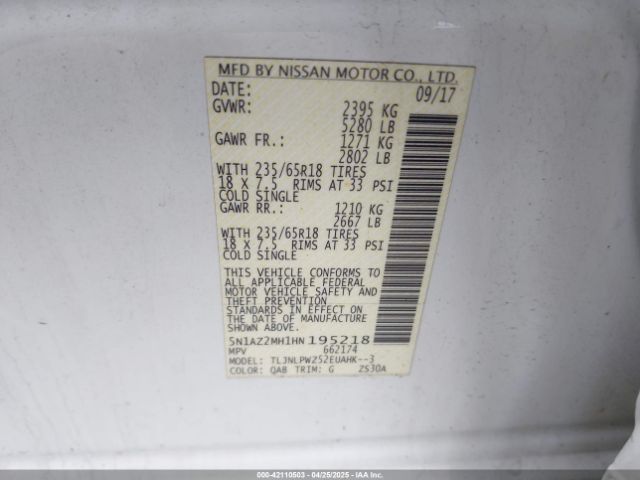 5N1AZ2MH1HN195218 Nissan 2017
