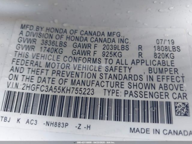 2HGFC3A55KH755223 Honda CIVIC SI