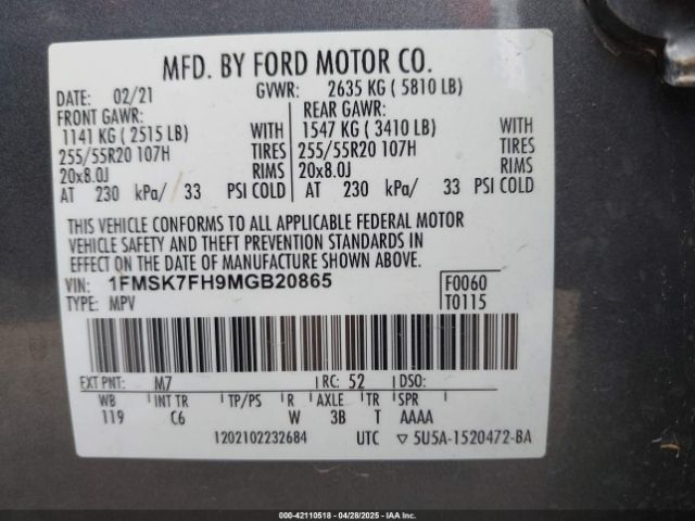 1FMSK7FH9MGB20865 Ford Explorer Limited