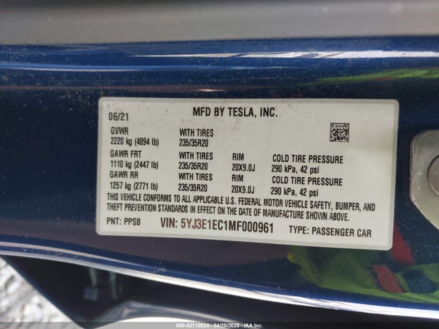2021 TESLA MODEL 3 5YJ3E1EC1MF000961 Photo 8