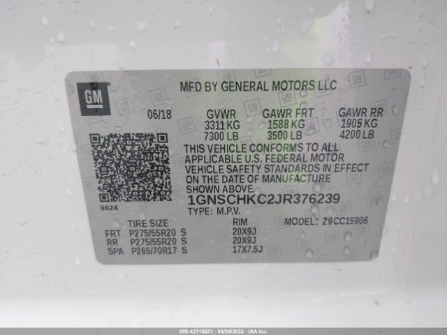 1GNSCHKC2JR376239 Chevrolet Suburban Lt