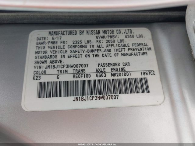 JN1BJ1CP3HW007007 Nissan Rogue Sport Sv