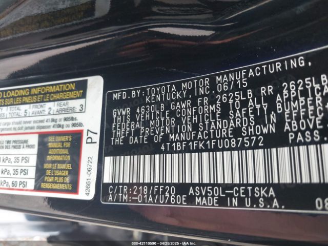 4T1BF1FK1FU087572 Toyota CAMRY SE