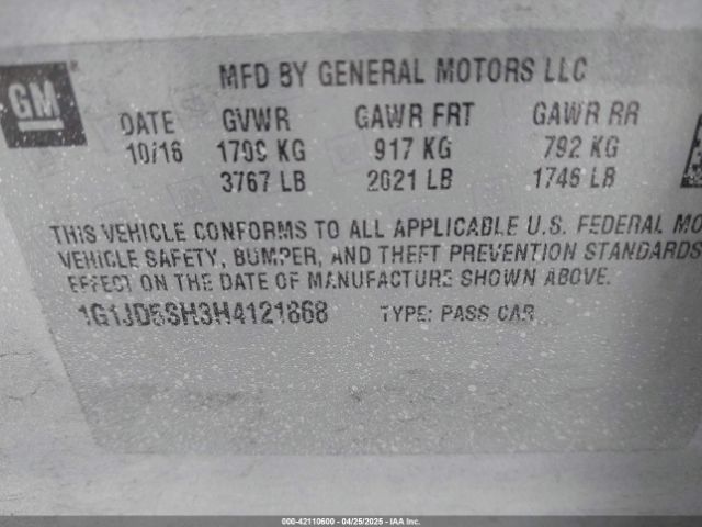 1G1JD5SH3H4121868 Chevrolet Sonic Lt Auto