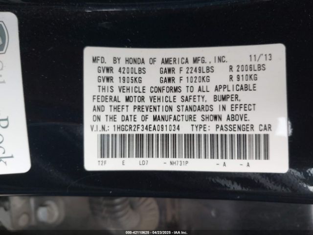 1HGCR2F34EA091034 Honda ACCORD LX