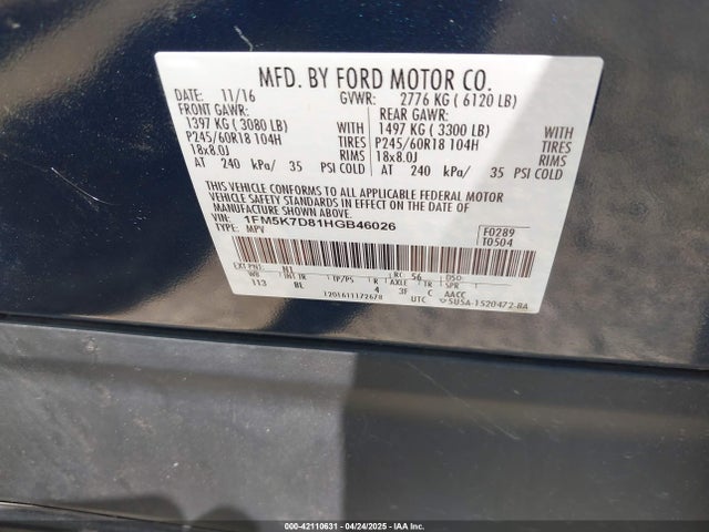 1FM5K7D81HGB46026 Ford 3.5l ti-vct