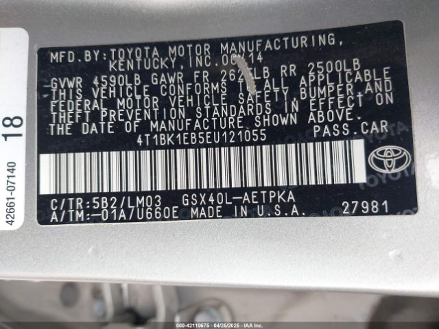 4T1BK1EB5EU121055 Toyota AVALON LIMITED