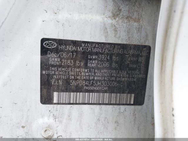 5NPD84LF5JH303006 Hyundai ELANTRA SEL