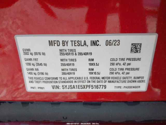 2023 TESLA MODEL S 5YJSA1E5XPF516779 Photo 8