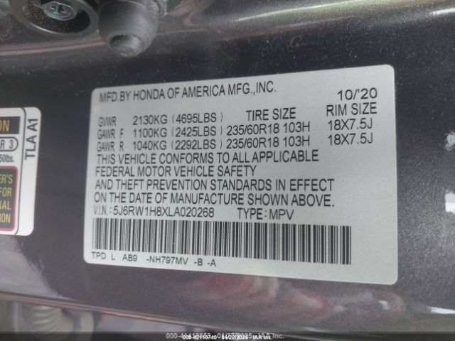 5J6RW1H8XLA020268 Honda Cr-v 2wd Ex-l