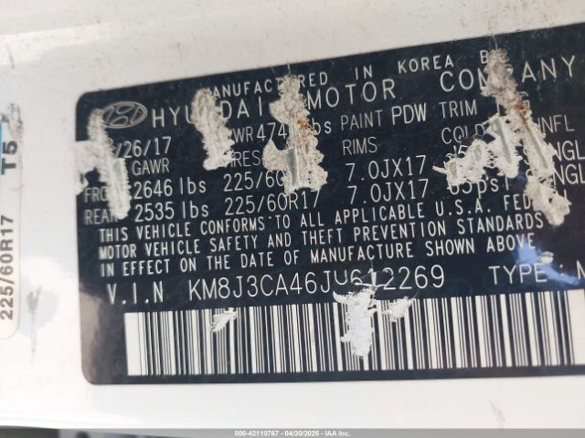 KM8J3CA46JU612269 Hyundai TUCSON SEL