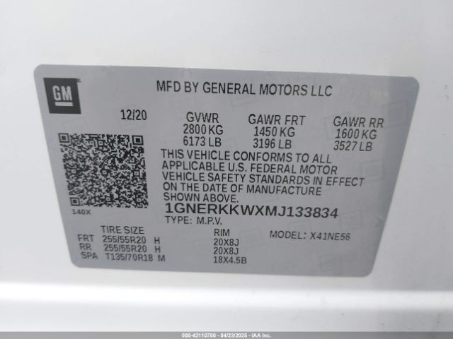 1GNERKKWXMJ133834 Chevrolet Traverse Fwd Premier