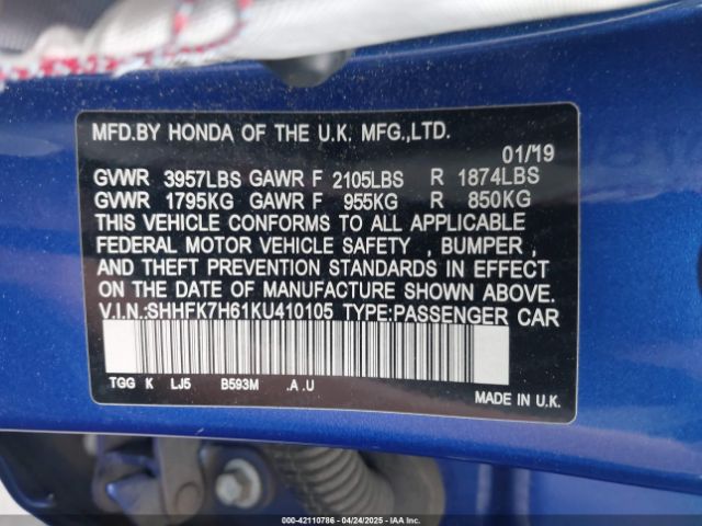 SHHFK7H61KU410105 Honda CIVIC EX