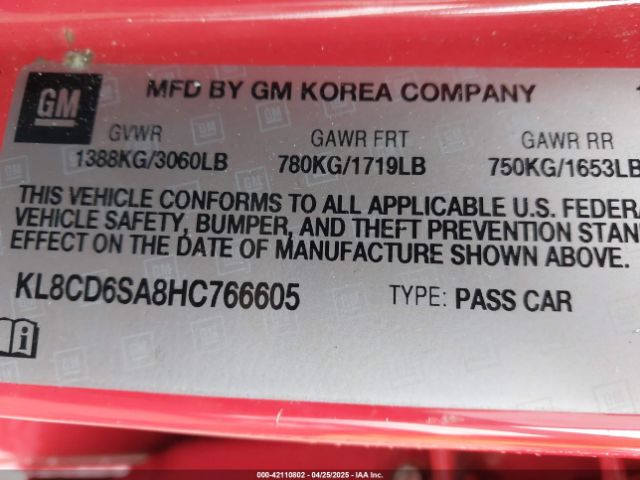 KL8CD6SA8HC766605 Chevrolet Spark 1lt Cvt