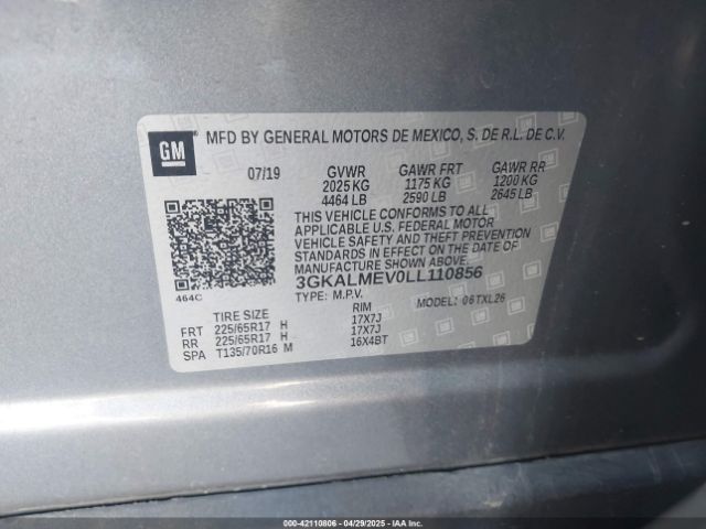 3GKALMEV0LL110856 GMC Terrain Fwd Sle