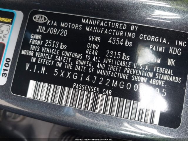 5XXG14J22MG006695 KIA K5 LXS