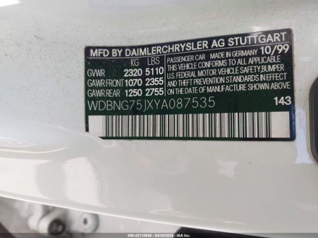 2000 MERCEDES-BENZ S 500 WDBNG75JXYA087535 Photo 8