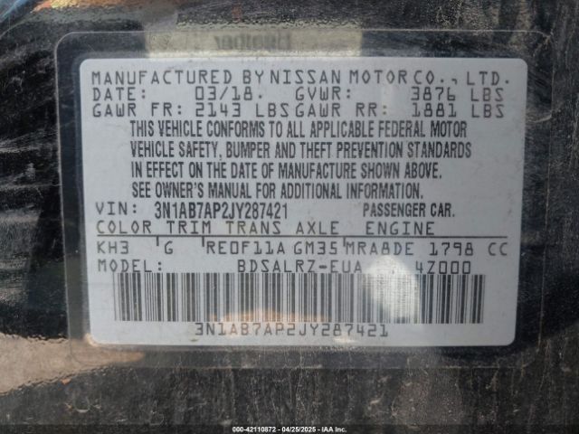 3N1AB7AP2JY287421 Nissan SENTRA SR