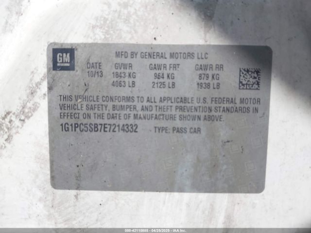 1G1PC5SB7E7214332 Chevrolet Cruze 1lt Auto