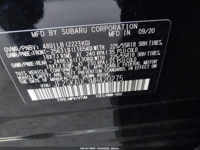 JF2SKAUC3MH420275 Subaru Forester Limited