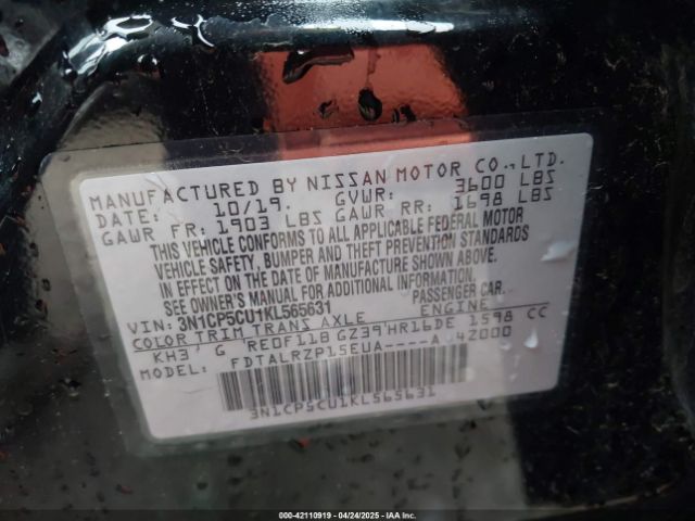 3N1CP5CU1KL565631 Nissan KICKS S