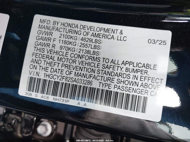 1HGCY2F82SA033286 Honda lfc5