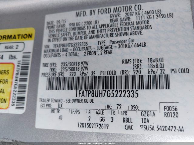 2016 FORD MUSTANG 1FATP8UH7G5222335 Photo 8