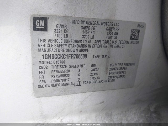 1GNSCCKC1FR706608 Chevrolet Tahoe Ltz