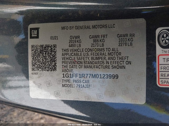 1G1FF1R77M0123999 Chevrolet Camaro Rwd  Lt1