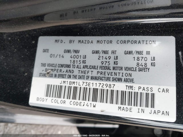 JM1BM1L73E1172987 Mazda Mazda3 I Touring