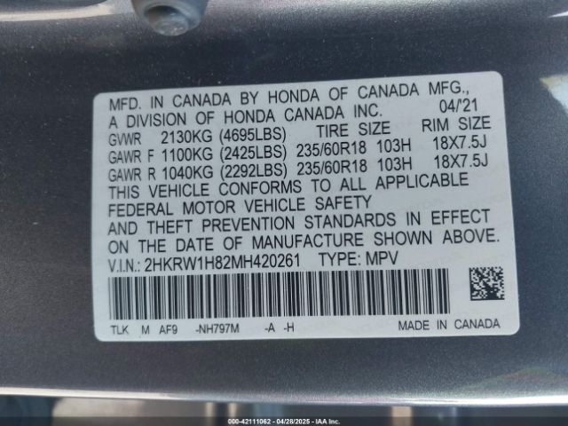 2021 HONDA CR-V 2HKRW1H82MH420261 Photo 8