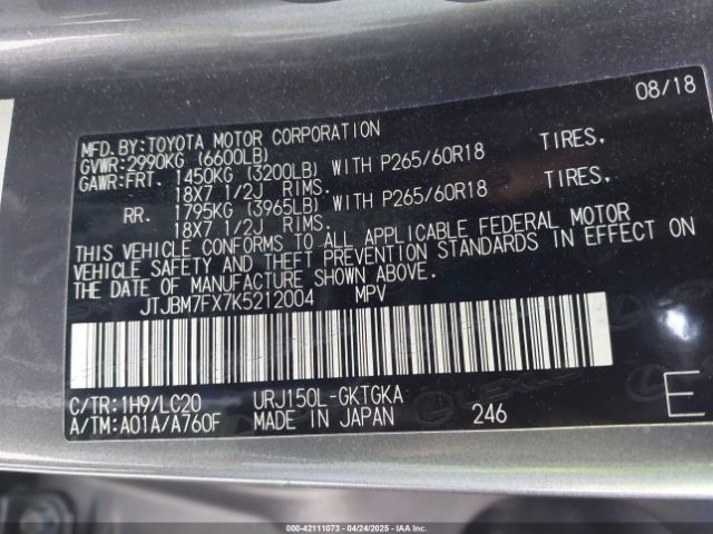 JTJBM7FX7K5212004 Lexus Gx 460 Premium