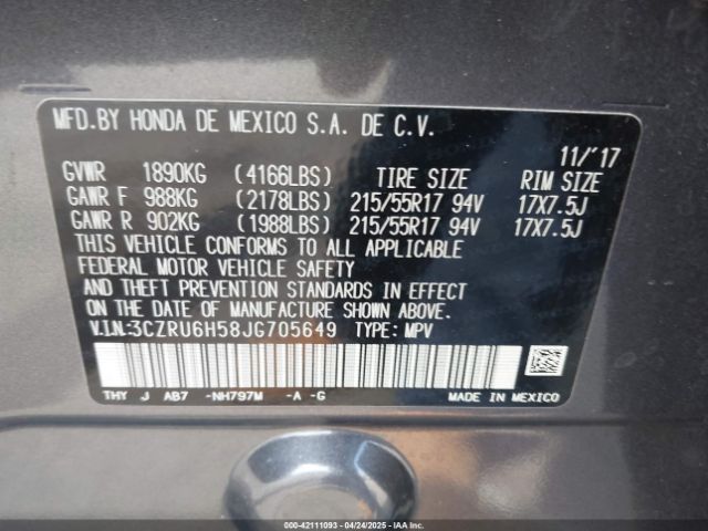 3CZRU6H58JG705649 Honda HR-V EX